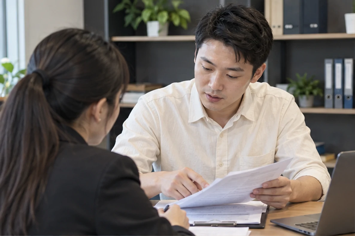 核对注册公司资料与办理事项的服务场景示意