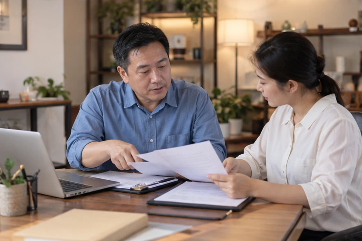 核对注册公司资料与办理事项的服务场景示意