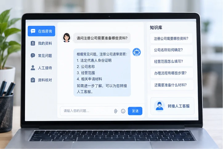 在线客服接待与咨询整理的服务场景示意