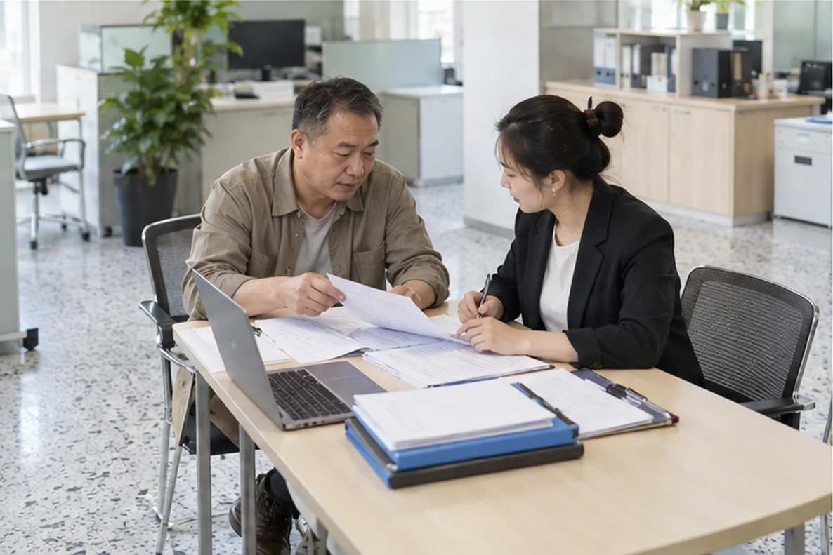 核对注册公司资料与办理事项的服务场景示意