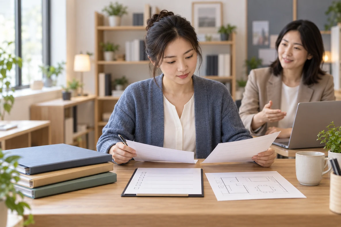 核对注册公司资料与办理事项的服务场景示意