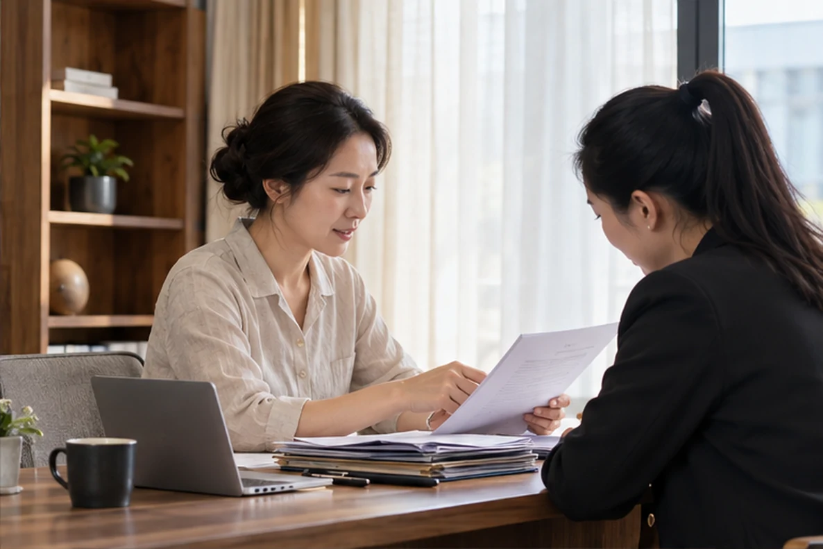 核对注册公司资料与办理事项的服务场景示意