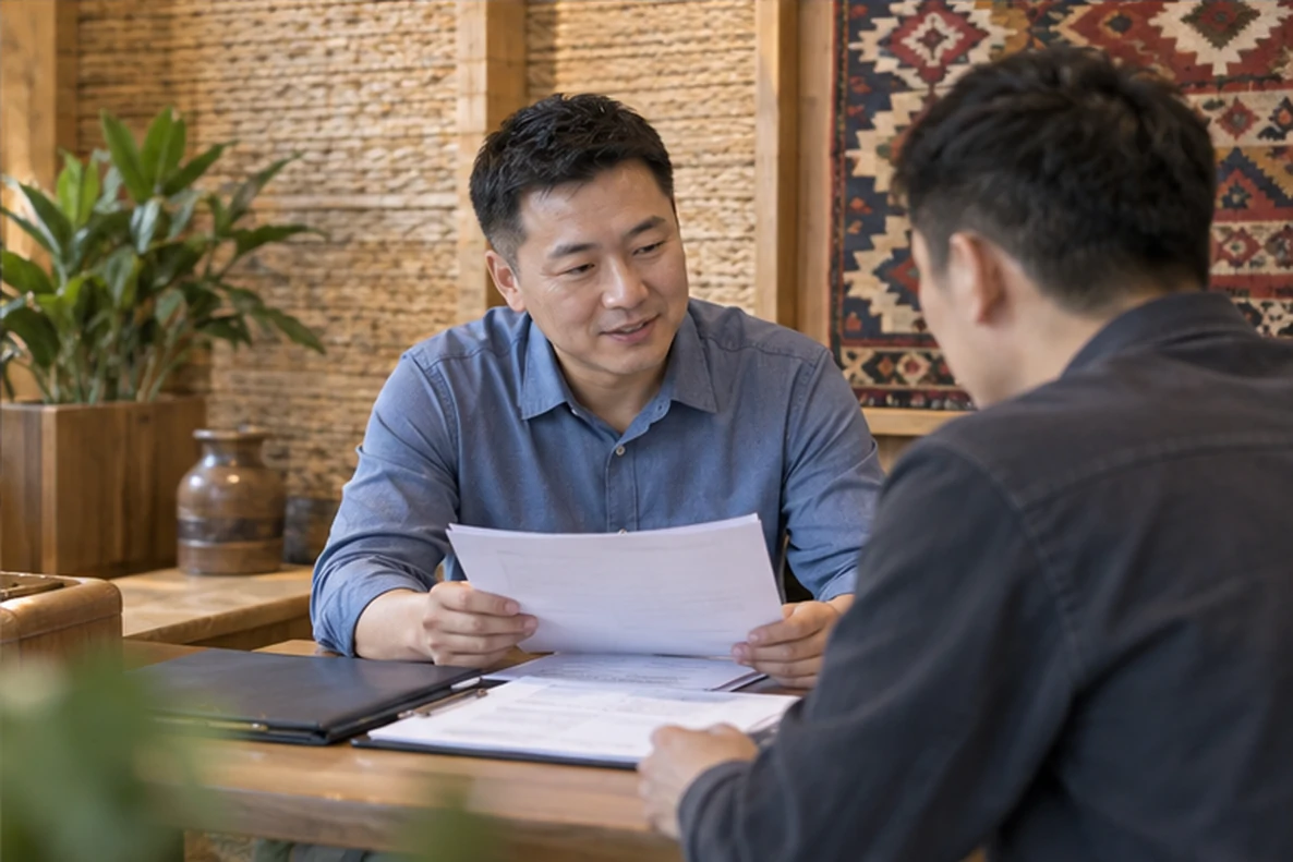 核对注册公司资料与办理事项的服务场景示意