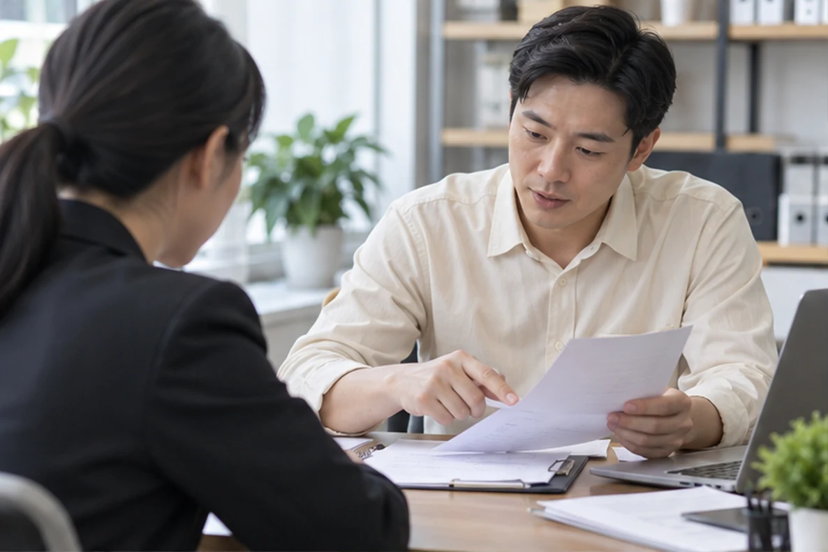 核对注册公司资料与办理事项的服务场景示意