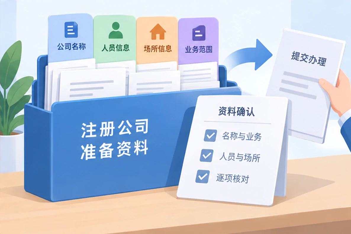 核对注册公司资料与办理事项的服务场景示意