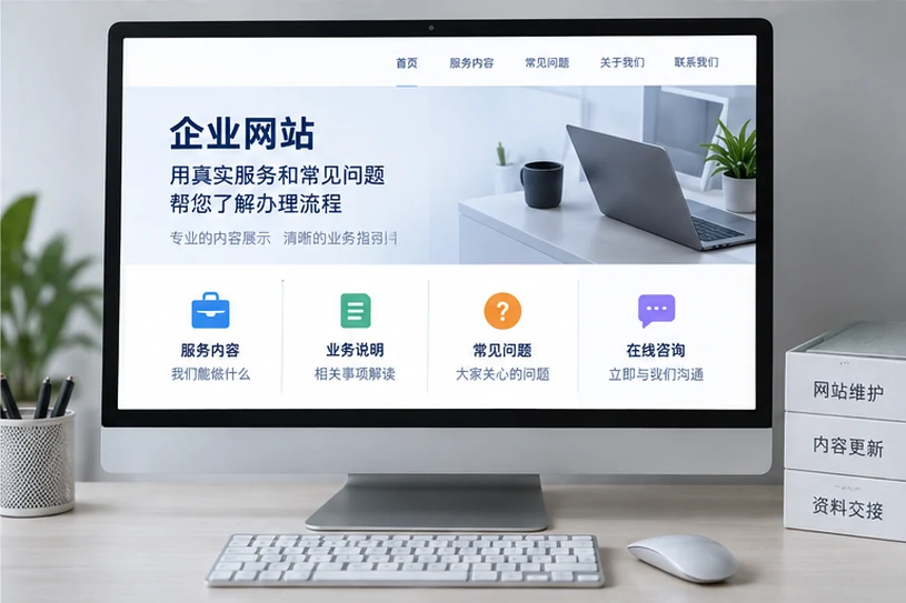 企业网站展示业务与服务信息的场景示意