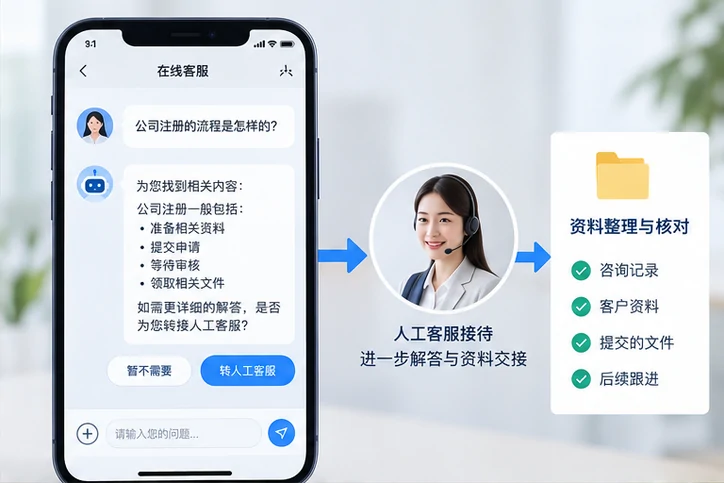 在线客服接待与咨询整理的服务场景示意