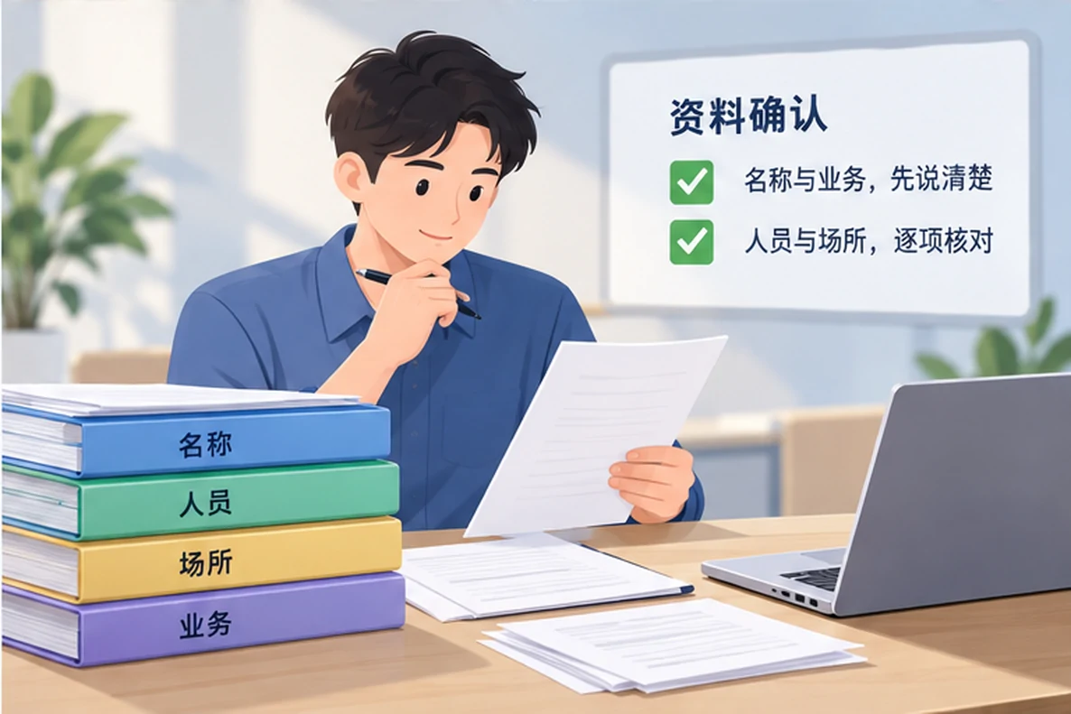 核对注册公司资料与办理事项的服务场景示意