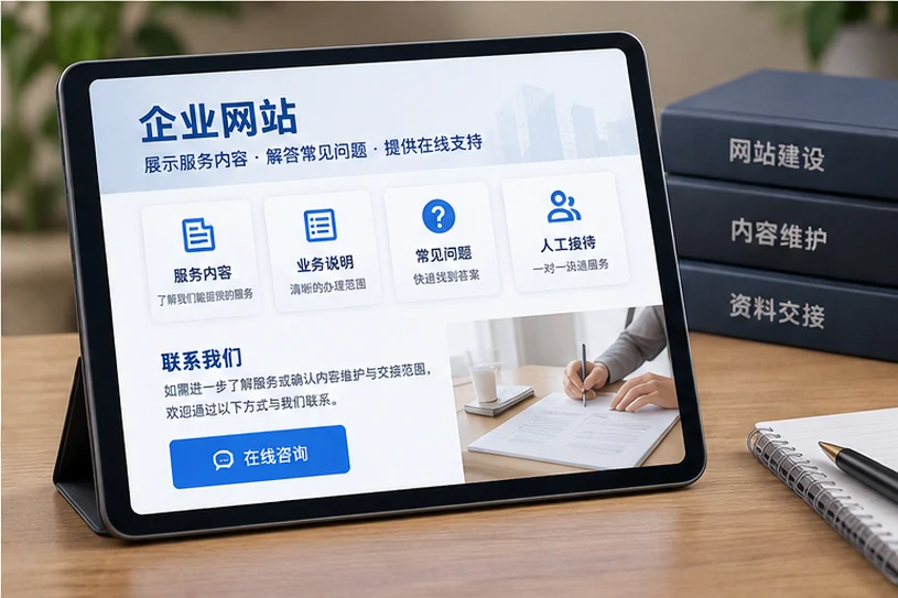 企业网站展示业务与服务信息的场景示意