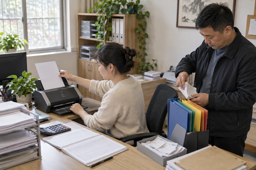 整理企业票据与日常账务资料的服务场景示意