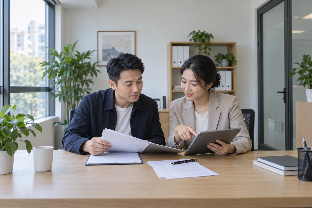 核对注册公司资料与办理事项的服务场景示意