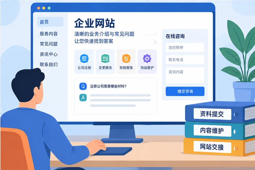 企业网站展示业务与服务信息的场景示意