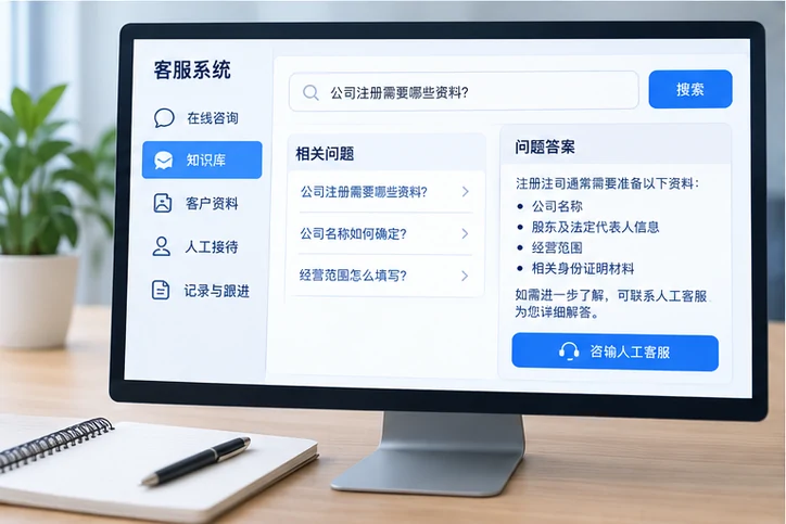 在线客服接待与咨询整理的服务场景示意