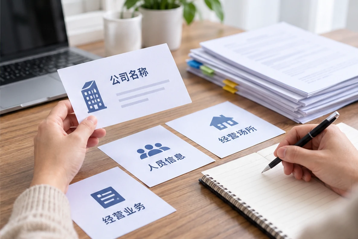 核对注册公司资料与办理事项的服务场景示意