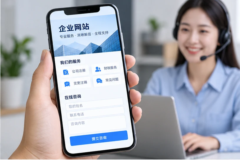 企业网站展示业务与服务信息的场景示意