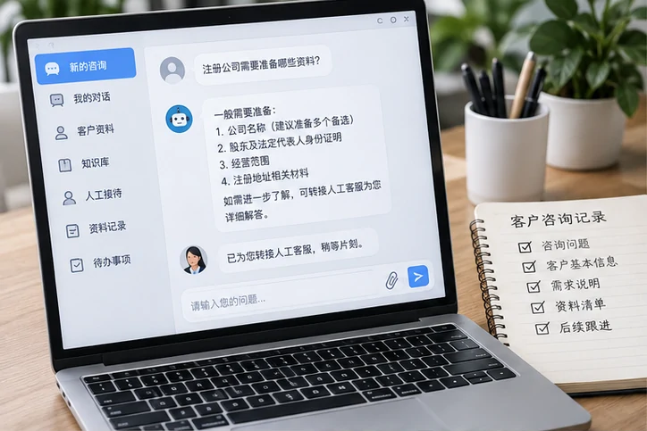 在线客服接待与咨询整理的服务场景示意