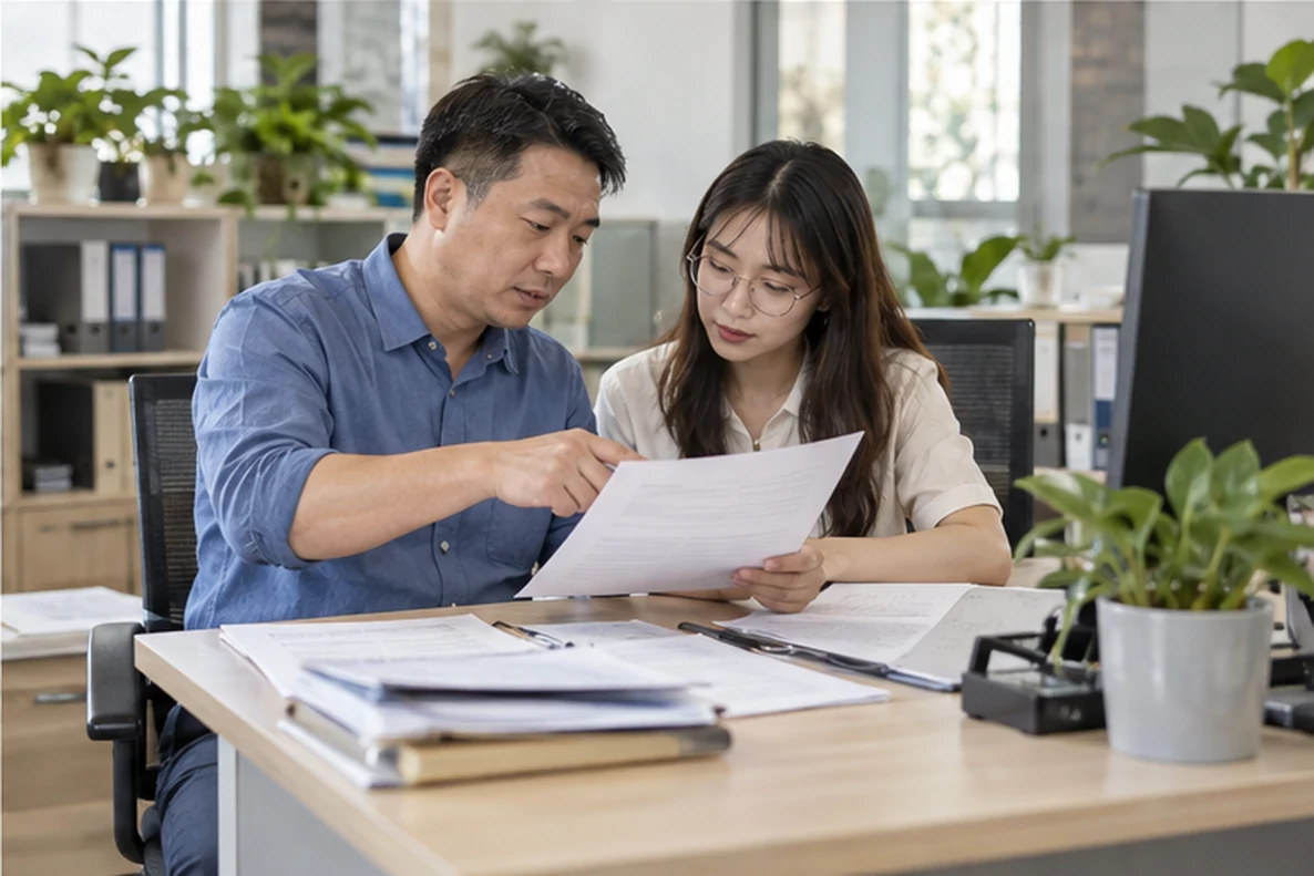 核对注册公司资料与办理事项的服务场景示意