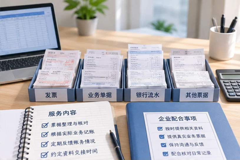 整理企业票据与日常账务资料的服务场景示意