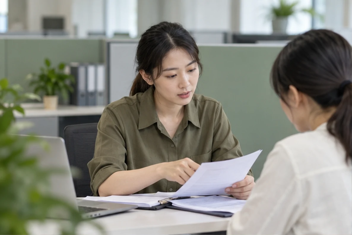 核对注册公司资料与办理事项的服务场景示意