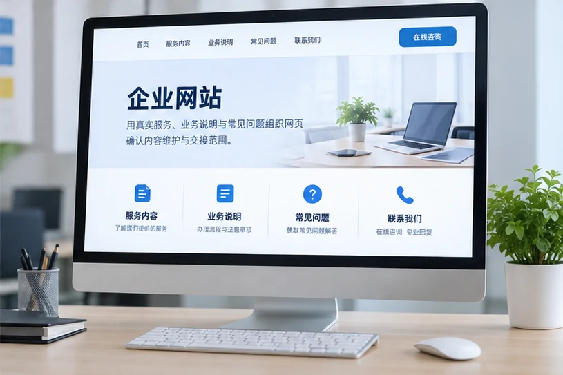 企业网站展示业务与服务信息的场景示意