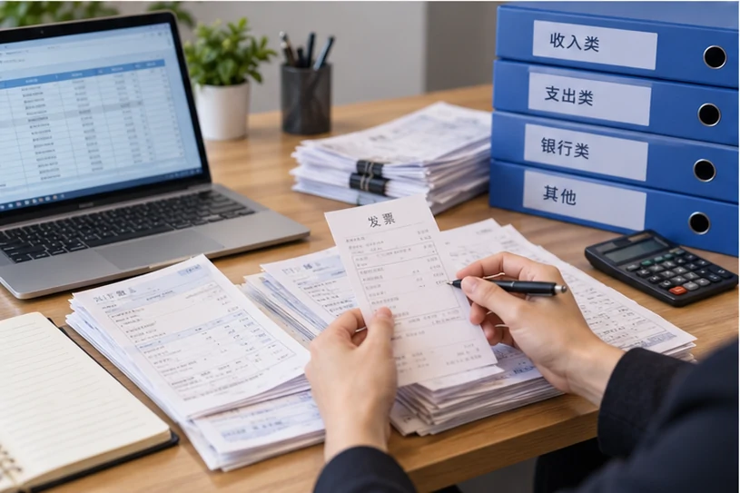 整理企业票据与日常账务资料的服务场景示意
