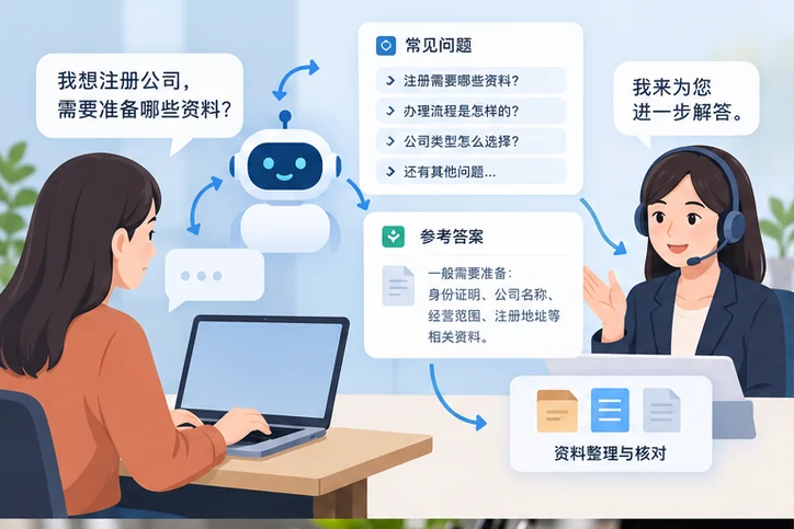 在线客服接待与咨询整理的服务场景示意