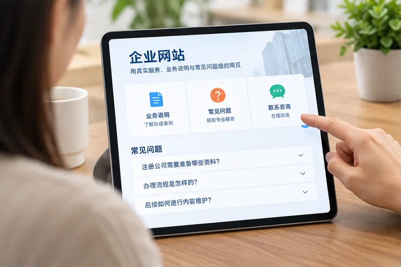 企业网站展示业务与服务信息的场景示意