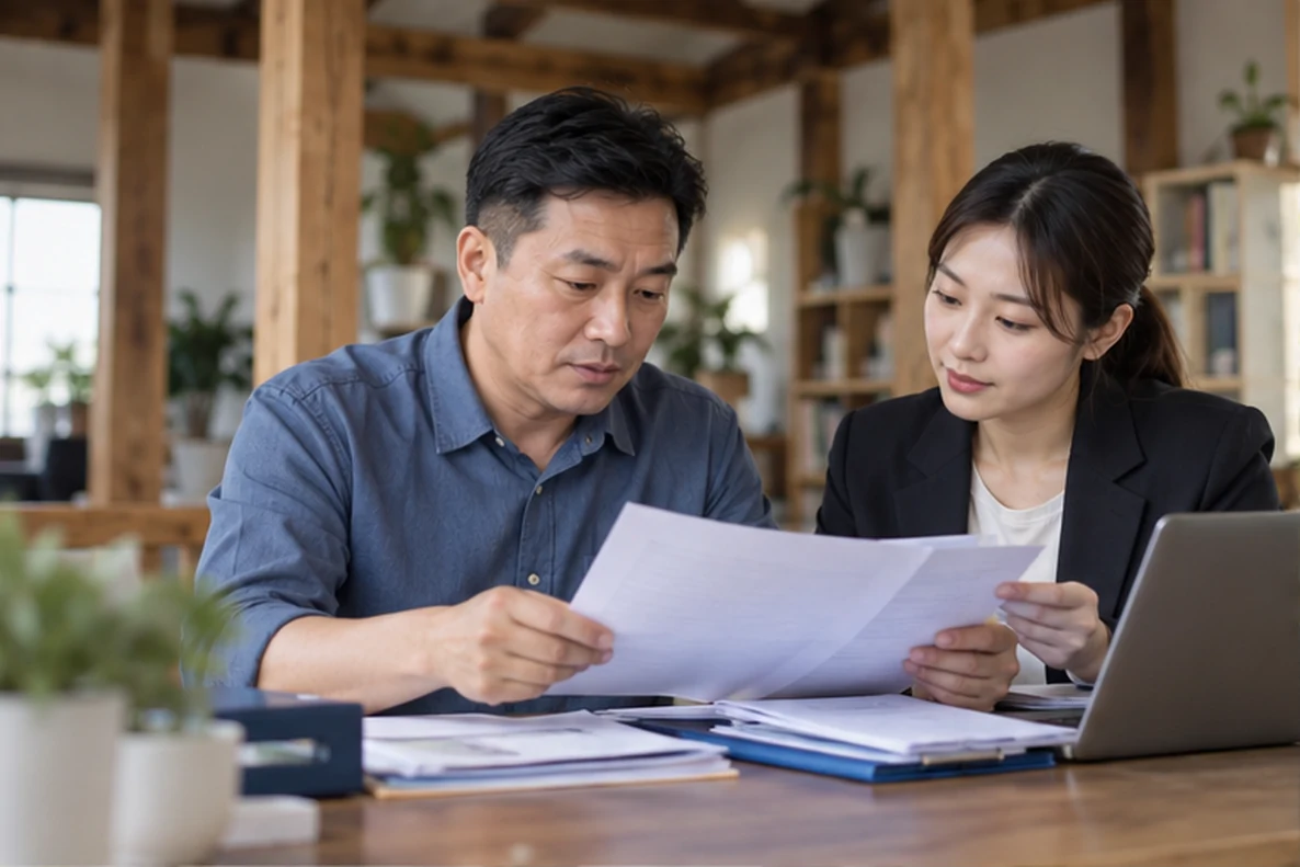 核对注册公司资料与办理事项的服务场景示意