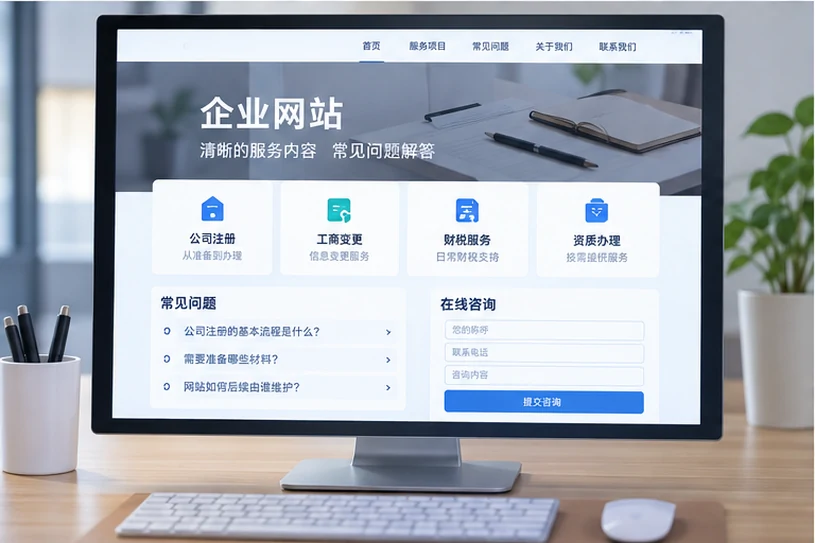 企业网站展示业务与服务信息的场景示意