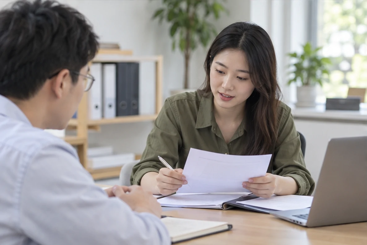核对注册公司资料与办理事项的服务场景示意