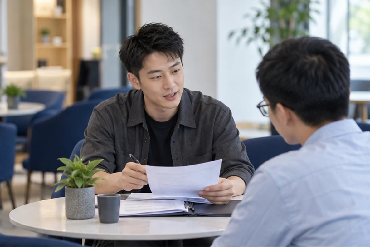 核对注册公司资料与办理事项的服务场景示意