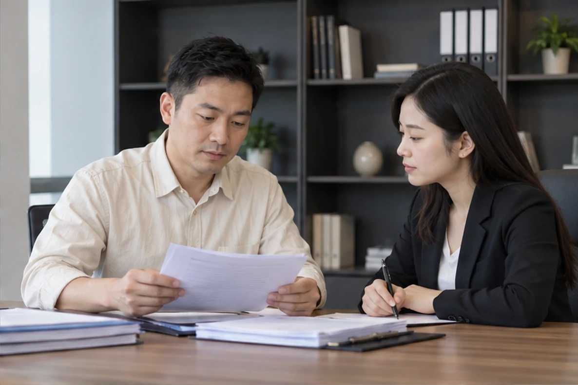核对注册公司资料与办理事项的服务场景示意