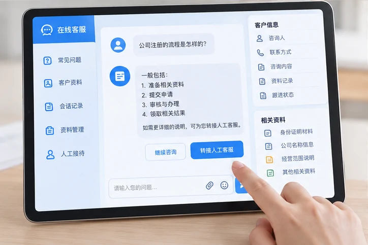 在线客服接待与咨询整理的服务场景示意