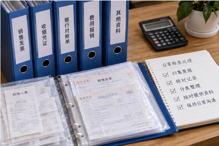 整理企业票据与日常账务资料的服务场景示意