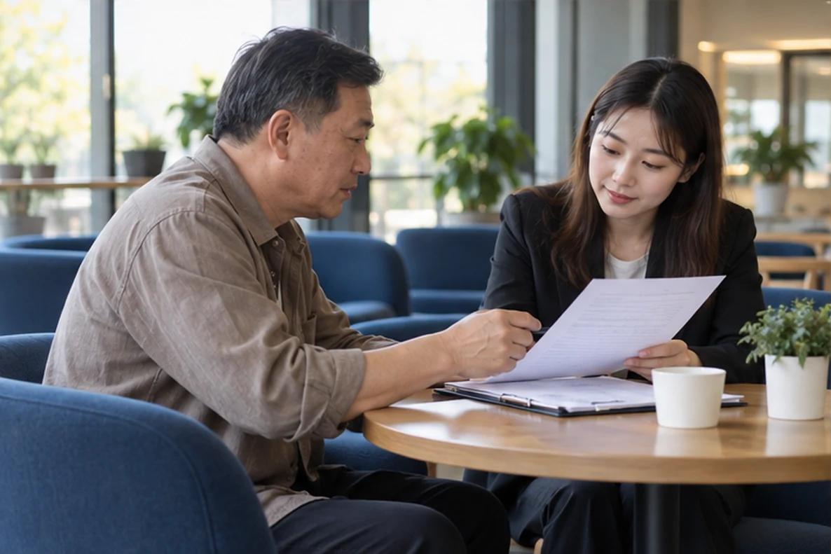 核对注册公司资料与办理事项的服务场景示意