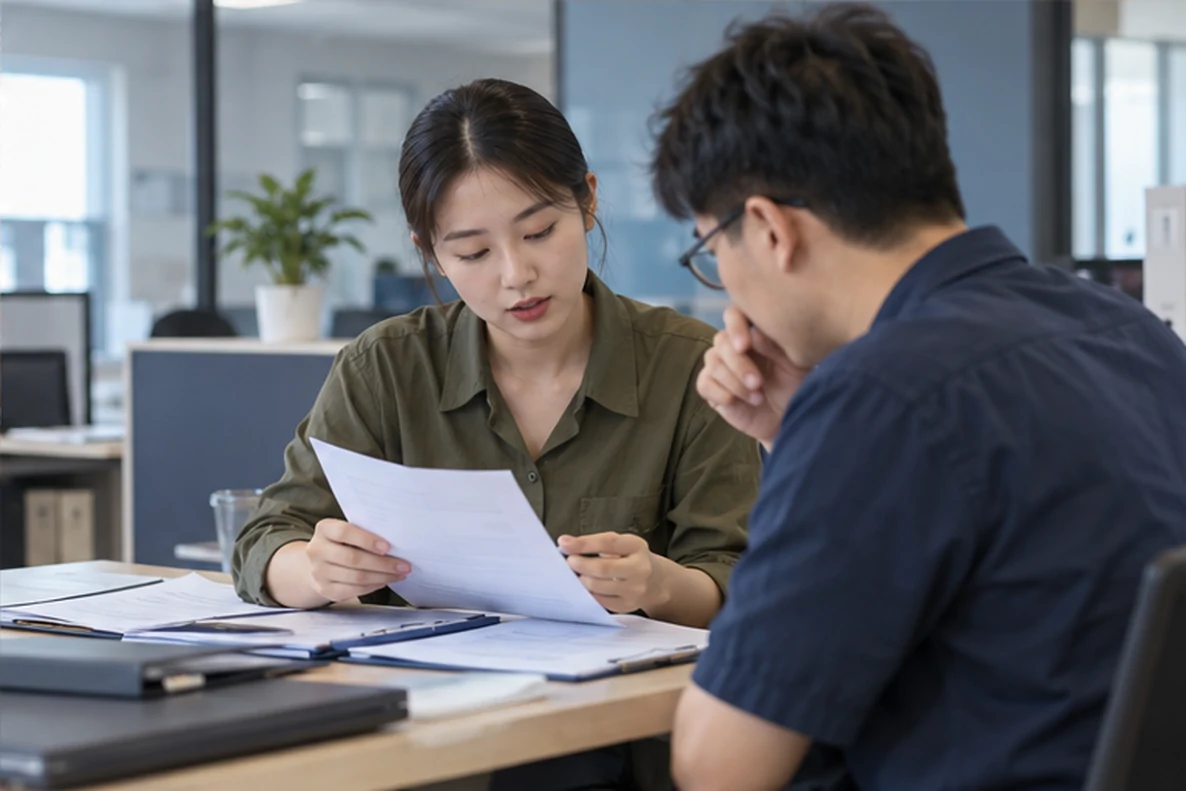 核对注册公司资料与办理事项的服务场景示意