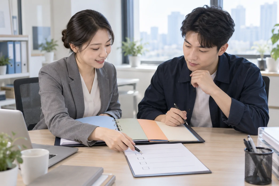 核对注册公司资料与办理事项的服务场景示意