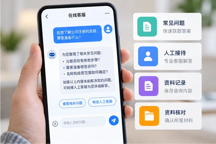 在线客服接待与咨询整理的服务场景示意