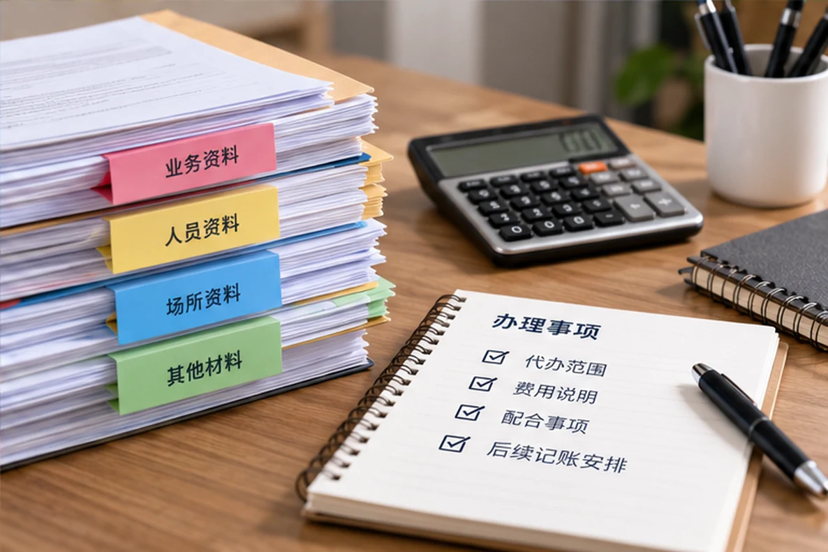 核对注册公司资料与办理事项的服务场景示意