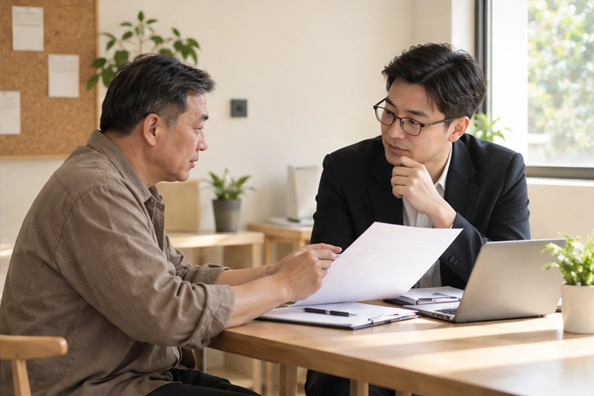 核对注册公司资料与办理事项的服务场景示意