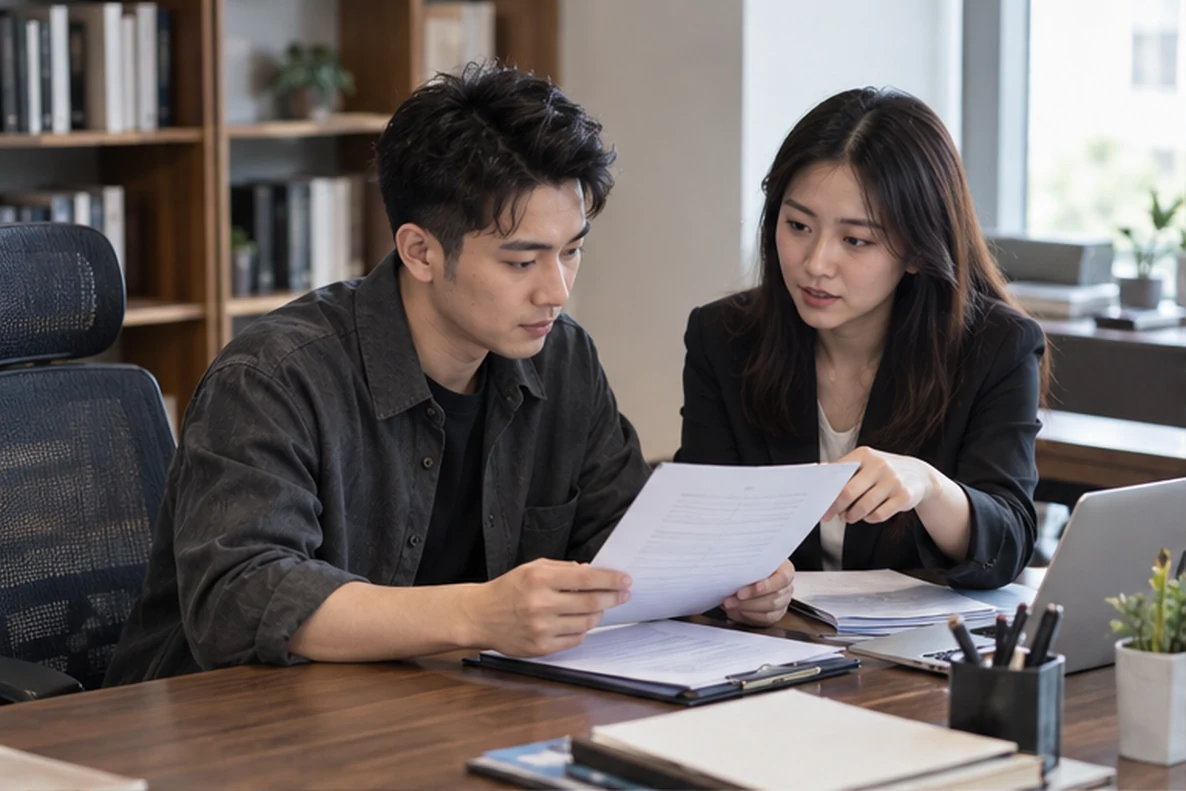 核对注册公司资料与办理事项的服务场景示意