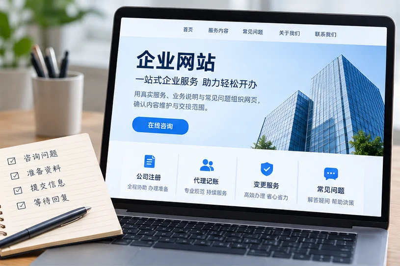 企业网站展示业务与服务信息的场景示意