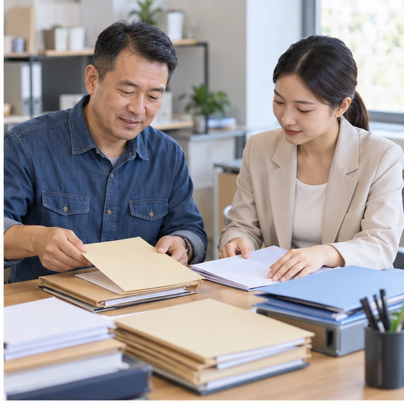 核对注册公司资料与办理事项的服务场景示意