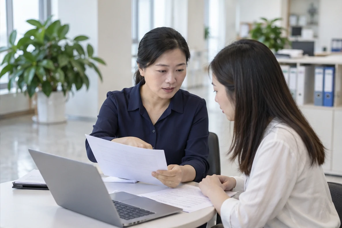 核对注册公司资料与办理事项的服务场景示意