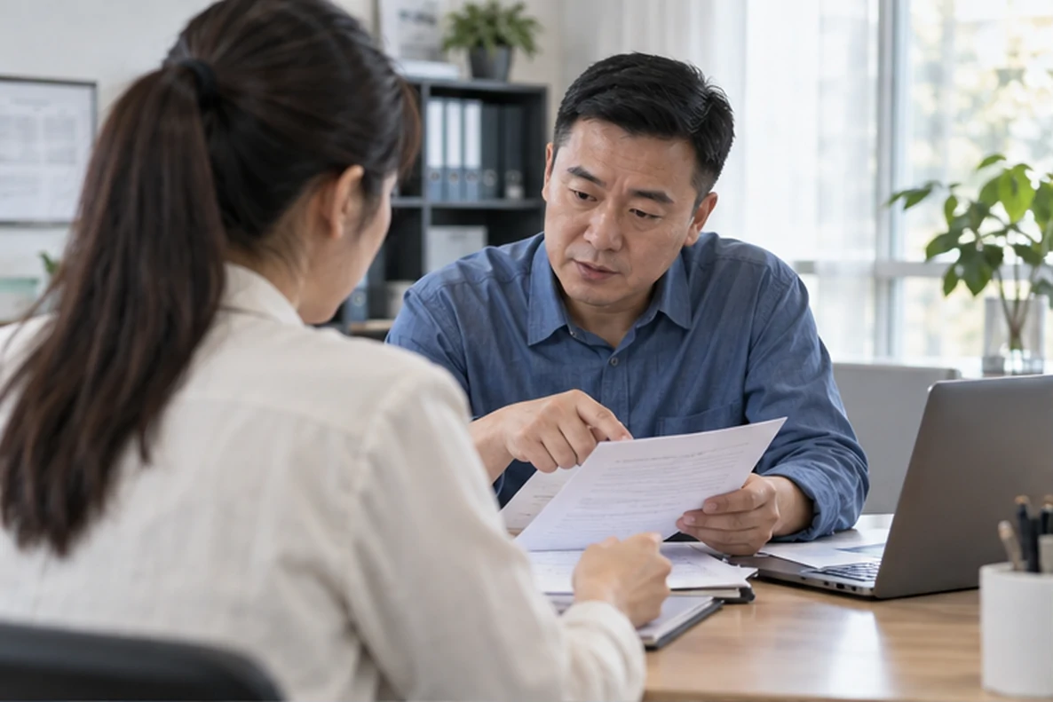 核对注册公司资料与办理事项的服务场景示意