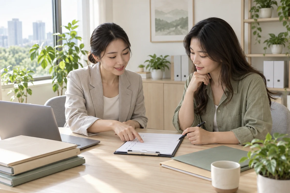 核对注册公司资料与办理事项的服务场景示意