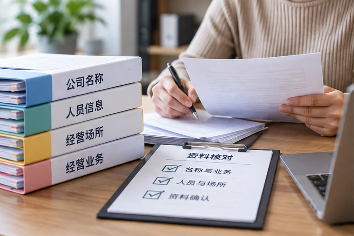 核对注册公司资料与办理事项的服务场景示意