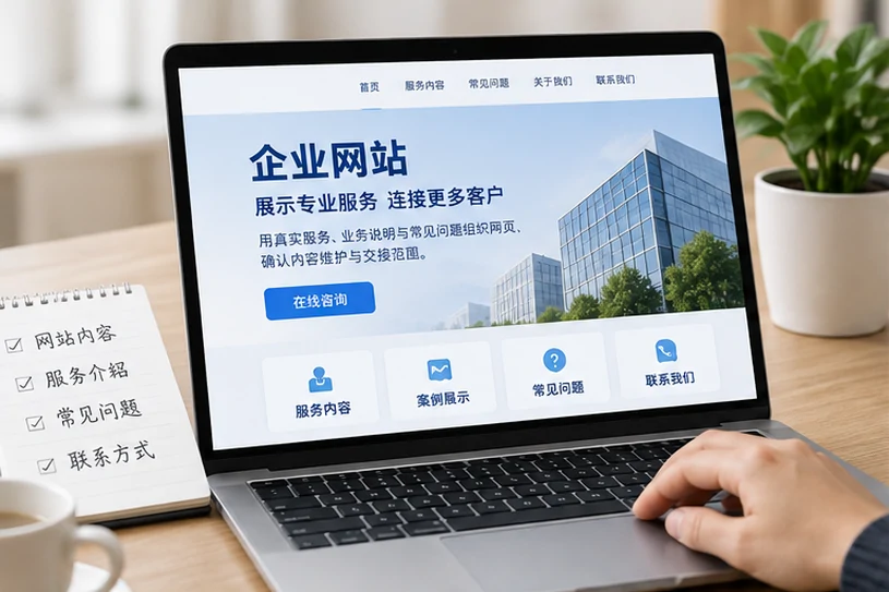 企业网站展示业务与服务信息的场景示意