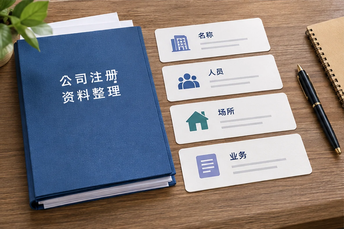 核对注册公司资料与办理事项的服务场景示意