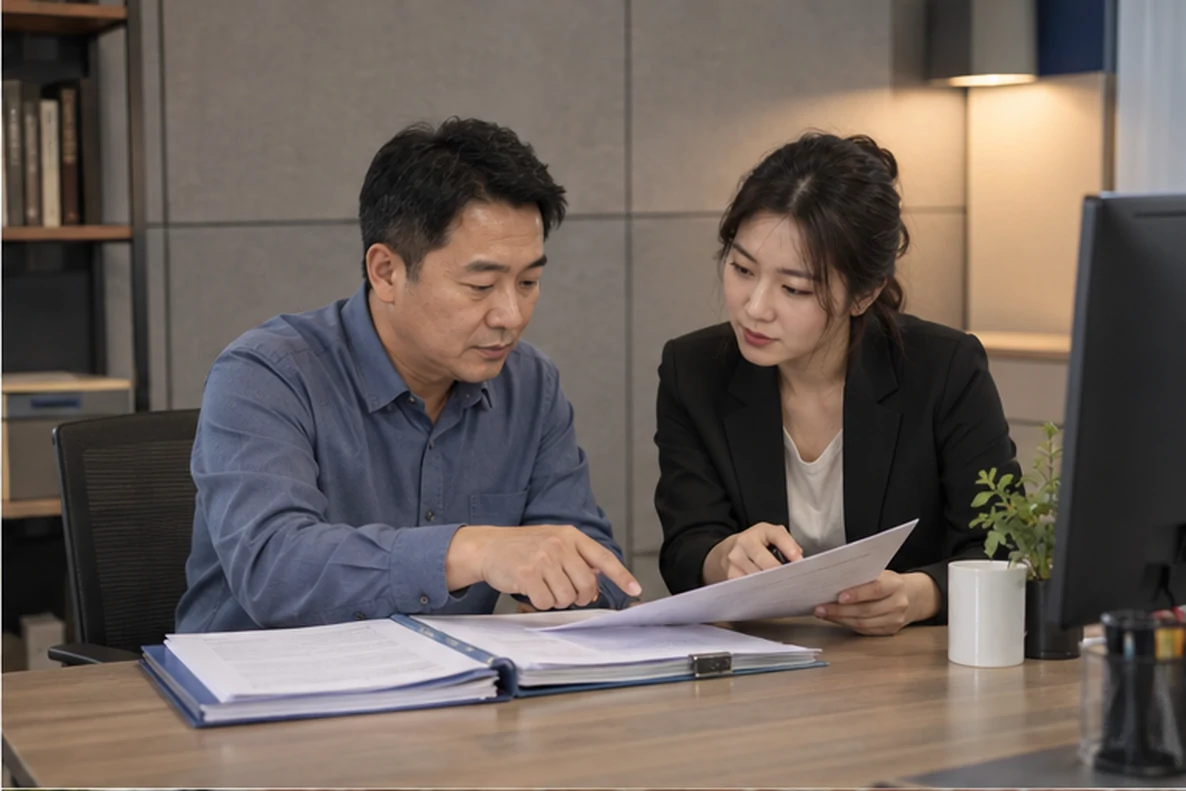 核对注册公司资料与办理事项的服务场景示意